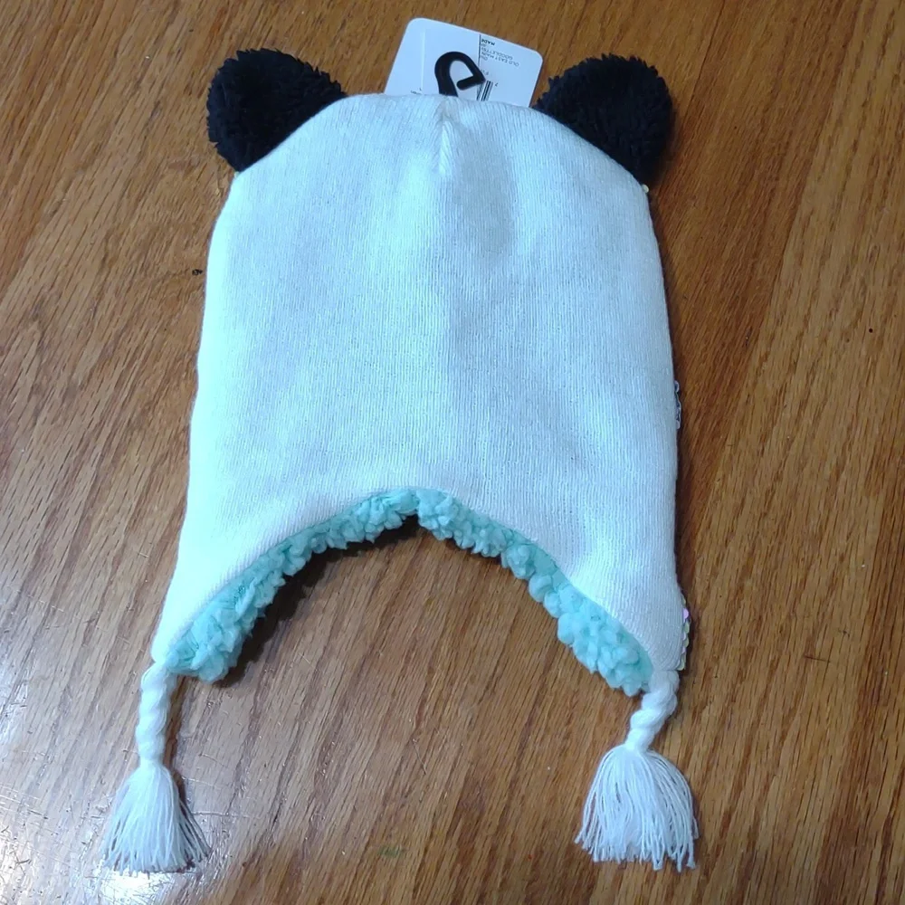 Toddler Girls Hat Sequin Critter Bear warm fuzzy NEW!